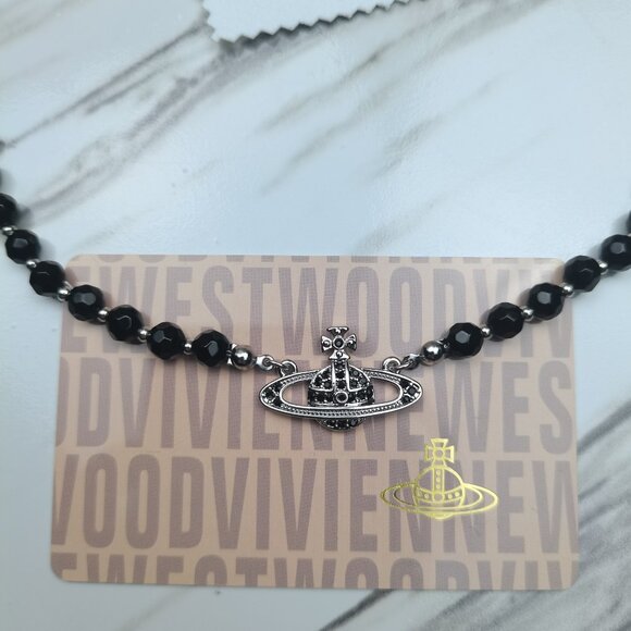 Vivienne Westwood One Row Black Pearl Silver Bas Relief Choker - Picture 4 of 10